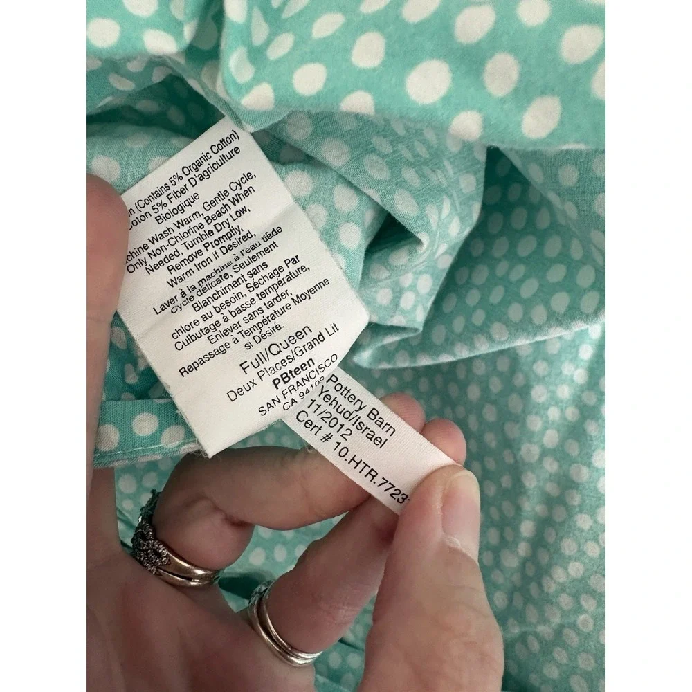 Pottery Barn Dorm Full Sheet Set Pool Damask W/ Aqua Dots Duvet And Shams